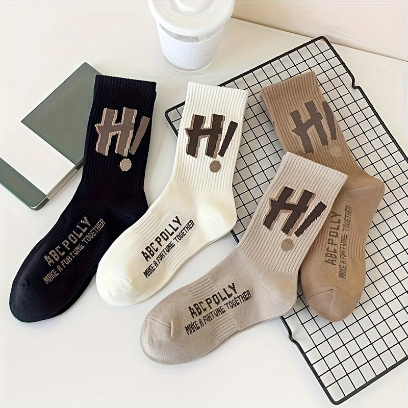 4 Pairs Letter Print Socks Comfy & Breathable Mid Tube Women's Stockings