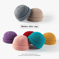Retro Cotton Brimless Flip up Hat - Adjustable Rolled Cuff