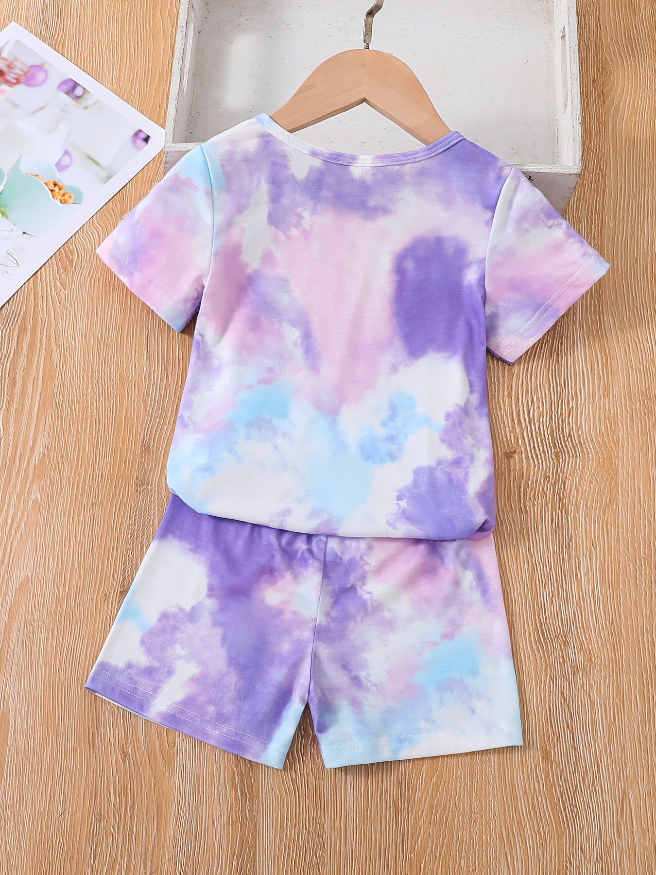 2pcs Girls Tie Dye T-Shirt & Shorts Set Kids Summer Clothes