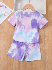 2pcs Girls Tie Dye T-Shirt & Shorts Set Kids Summer Clothes