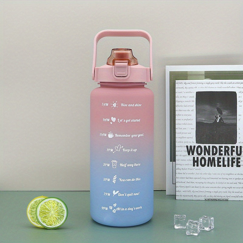 2000ml Water Bottle with Time Marker and Straw