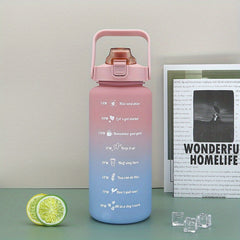 2000ml Water Bottle with Time Marker and Straw
