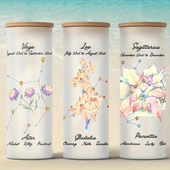 Glass Water Cup With Flower Sticker Straw And Brush DIY