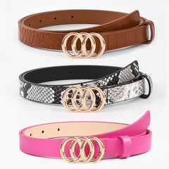 3pcs Round Buckle Classic PU Leather Belt Girls Casual Jeans Dress
