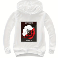 Rose Graphic Hoodie 95% Cotton Pullover for Girls Kids Fall