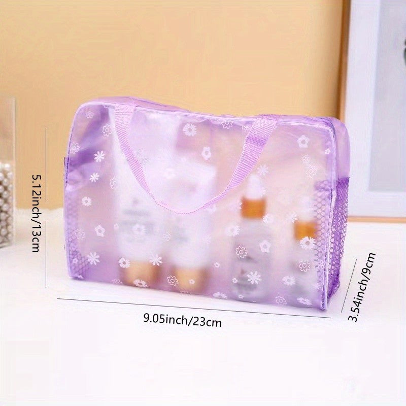 Floral Print Makeup Pouch Zipper Portable Cosmetic Bag