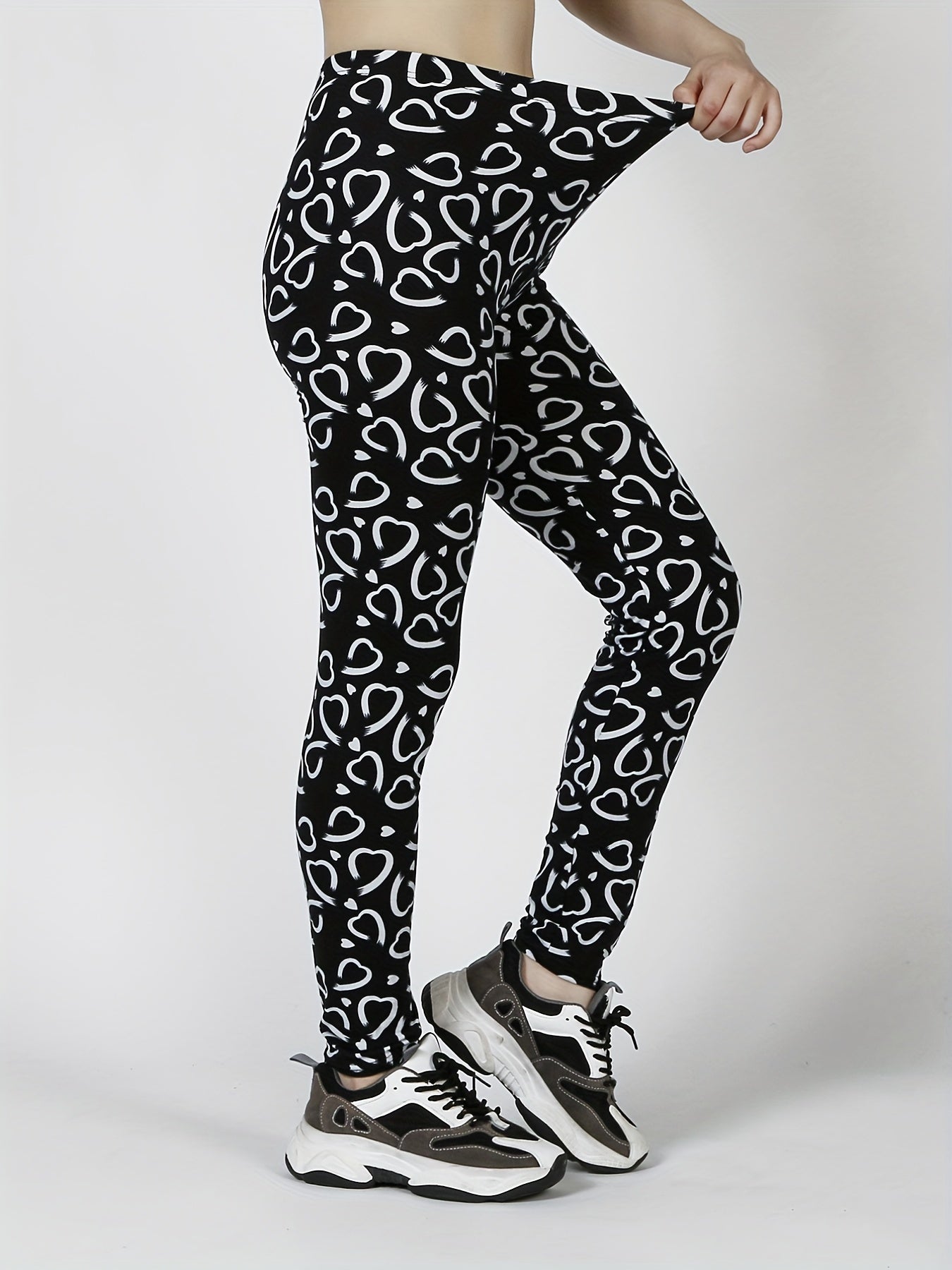 Heart Print Skinny Leggings Every Stretchy Leggings Women's Clothing
