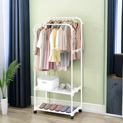 Double Row Metal Clothes Drying Rack with Pulleys and Hooks