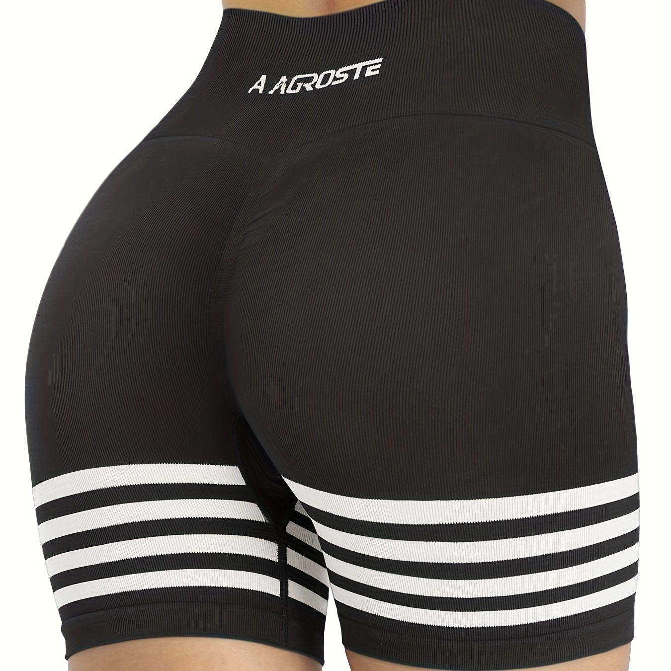 Stripe Workout Shorts High Waist Yoga Biker Shorts