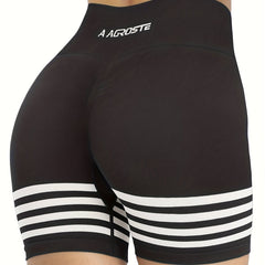 Stripe Workout Shorts High Waist Yoga Biker Shorts