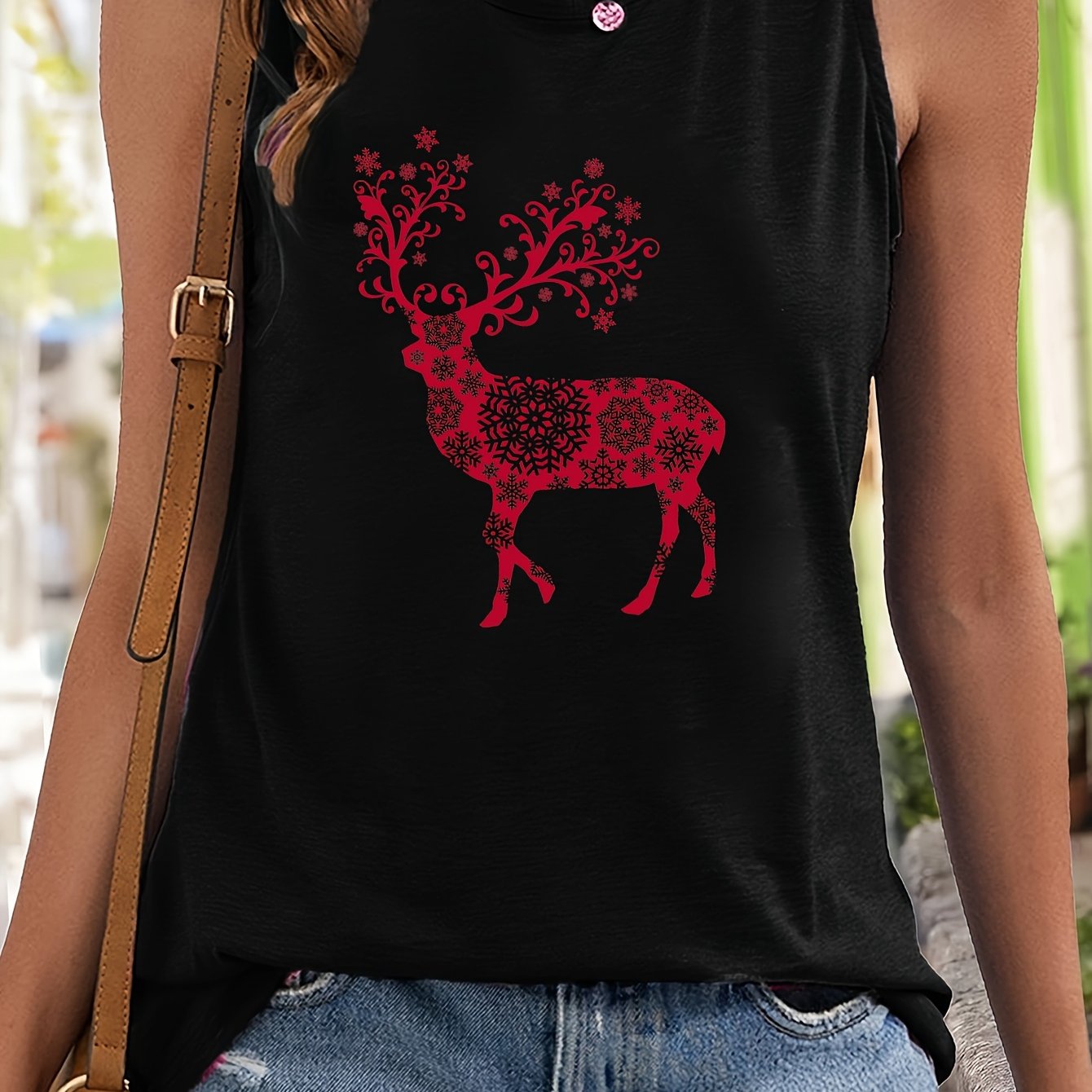 Christmas Deer Print Sleeveless Sports Vest
