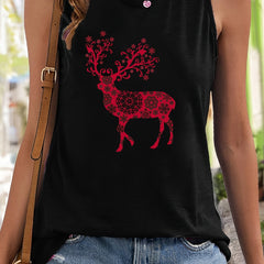 Christmas Deer Print Sleeveless Sports Vest