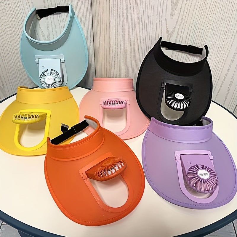 USB Rechargeable Fan Hat Candy Visor Hat Adjustable PVC Casual Sun Hat