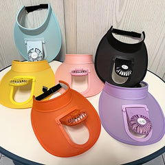 USB Rechargeable Fan Hat Candy Visor Hat Adjustable PVC Casual Sun Hat