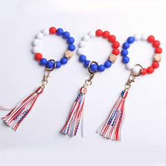 Silicone Bracelet Keychain with American Flag Tassel