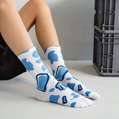 4 Pairs Cow Spot Pattern Socks Comfy & Breathable Mid Tube Socks