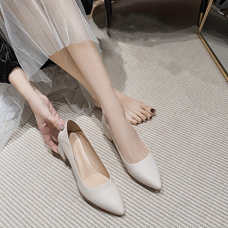 Women's Solid Court Pumps Pointed Toe Mid Heels Office Work Shoes