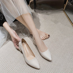 Women's Solid Court Pumps Pointed Toe Mid Heels Office Work Shoes