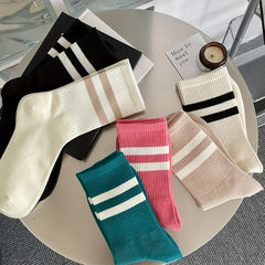 Striped Crew Socks Casual All match Sports Mid Tube Women's Stockings