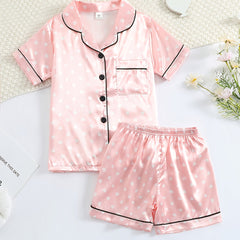 Girls Short Sleeve Satin Pajama Set
