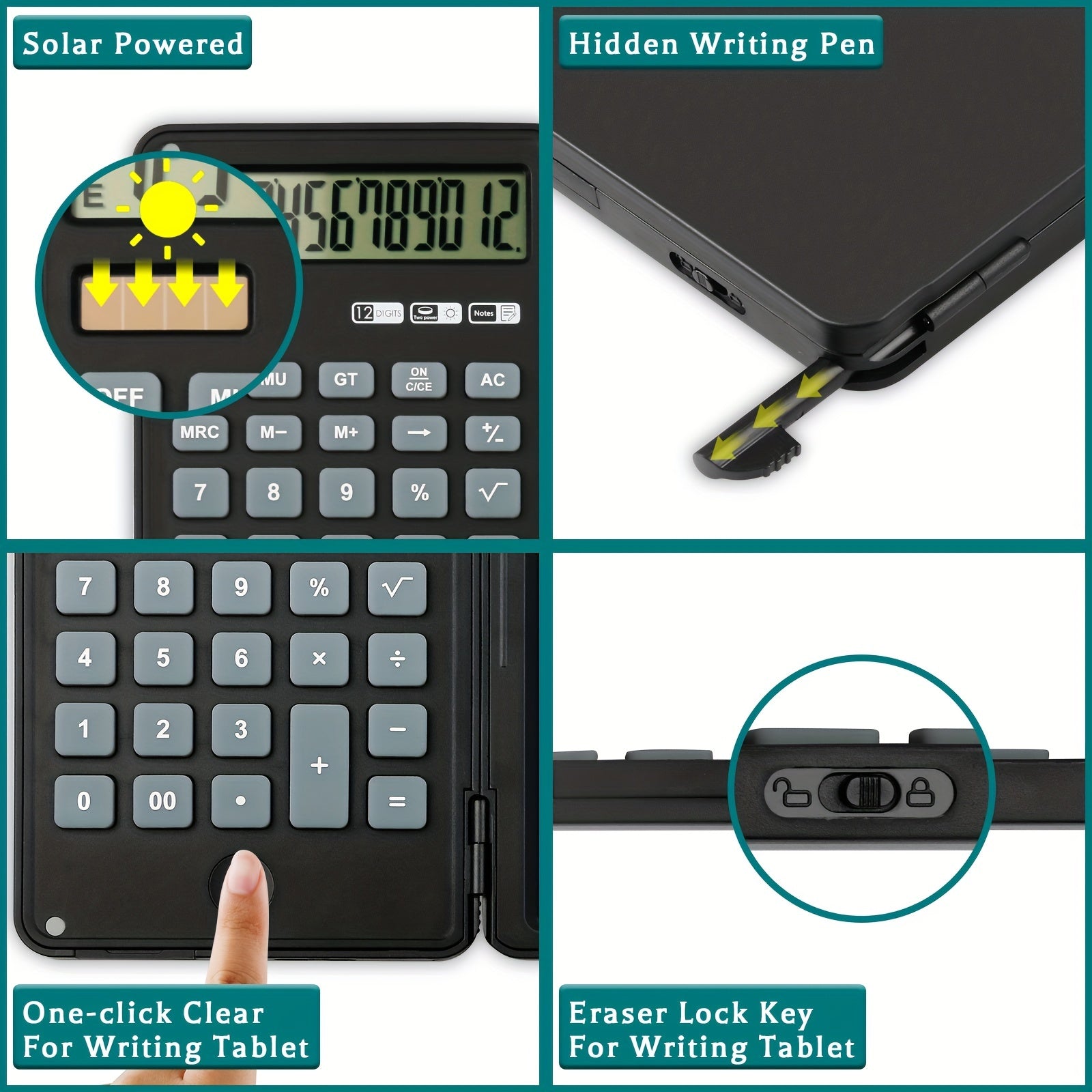 HappyFit 12-Digit Desktop Calculator with LCD Writing Tablet