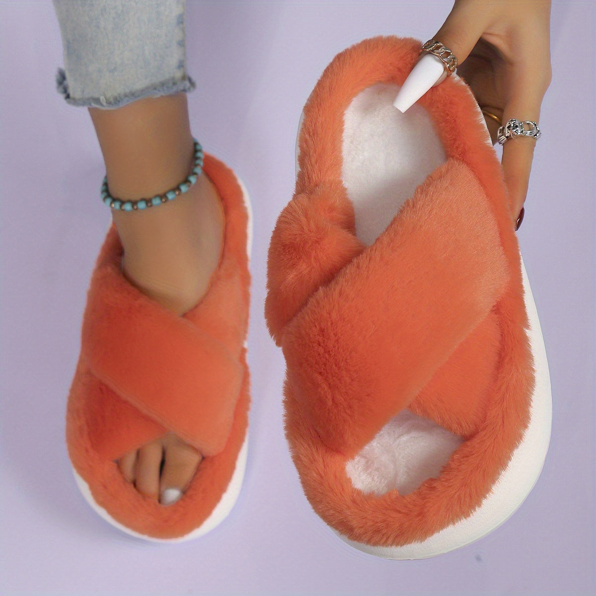 Women's Fuzzy Platform House Slippers Open Toe Casual Home Slides