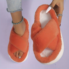 Women's Fuzzy Platform House Slippers Open Toe Casual Home Slides