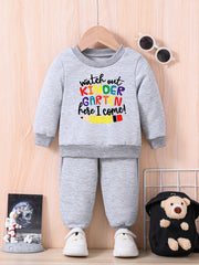 Baby Letter Print Casual Outfit Long Sleeve Sweatshirt Trousers Set