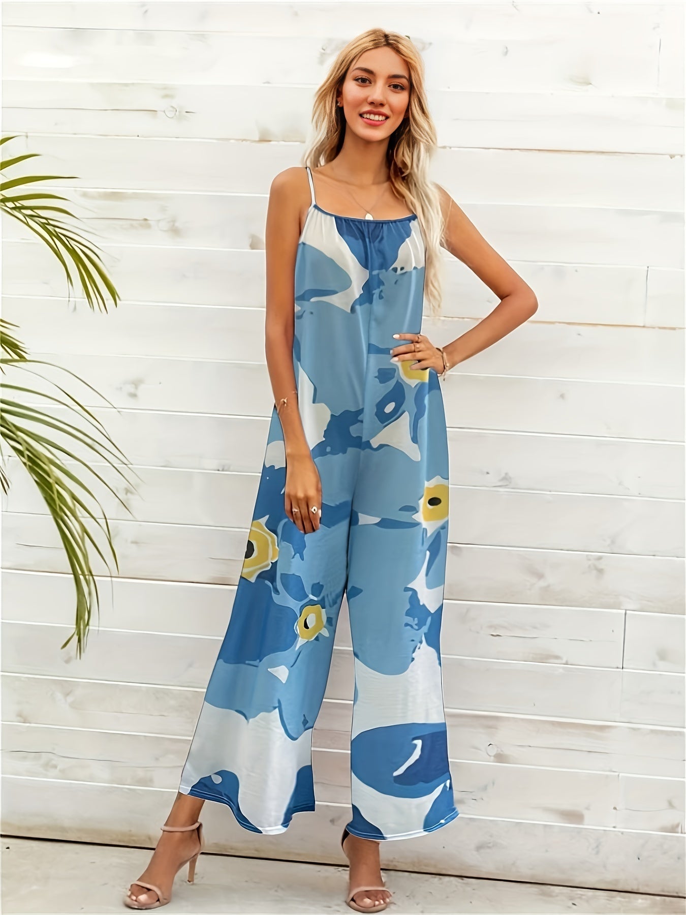 Graphic Print Wide Leg Cami Jumpsuit