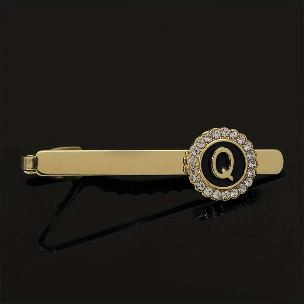 Men's Tie Clip Rhinestone Initial Letter Tie Clips Wedding Business
