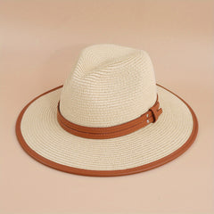Straw Fedora Cap Plain Casual Jazz Hat Unisex Sunscreen Cowboy Hat