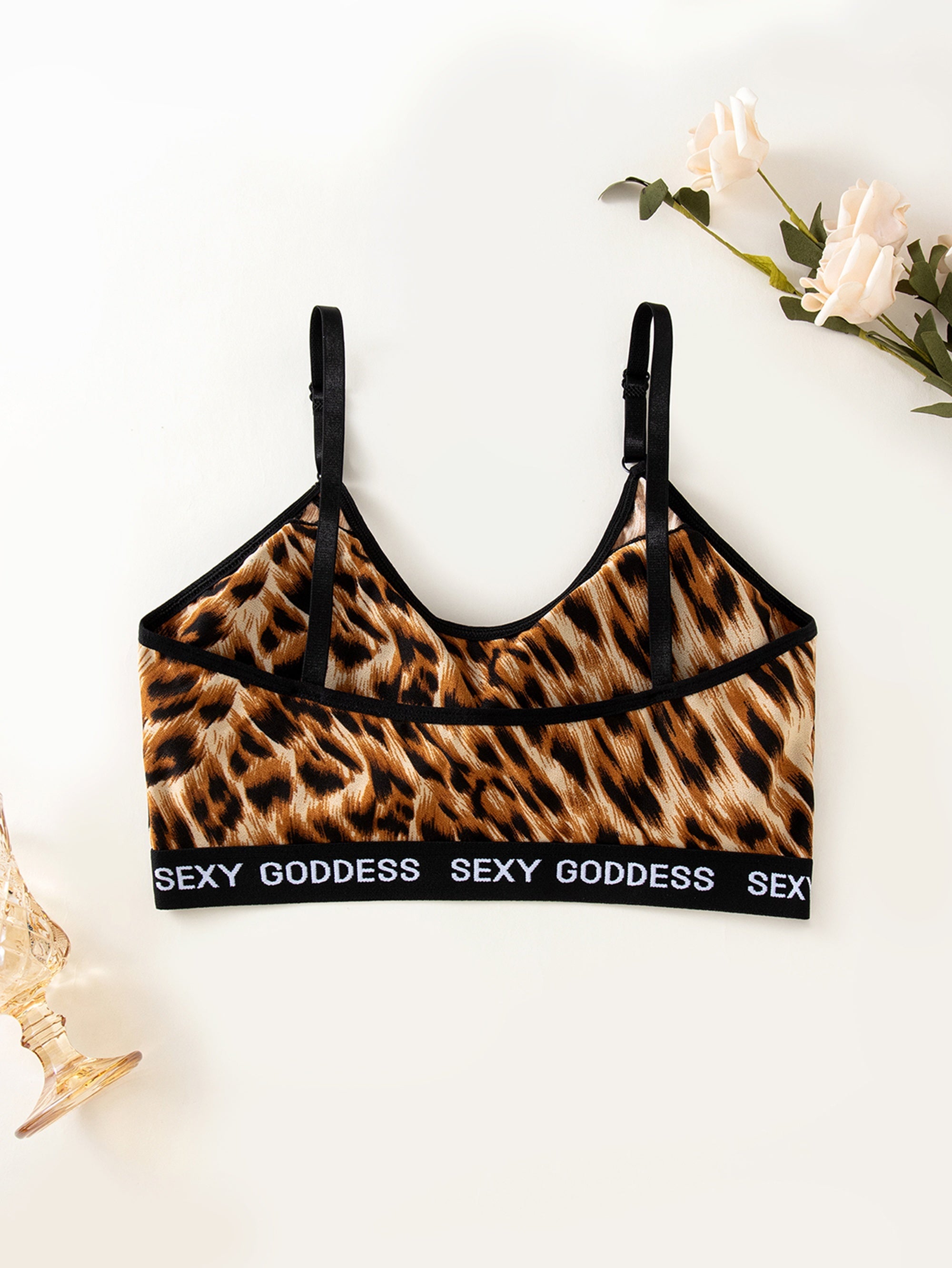 3 Pcs Leopard Print Wireless Bra Stretch Push Up Everyday Lingerie
