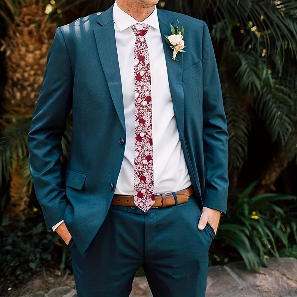 Men's Cotton Floral Neck Tie Skinny Tie for Weddings Groom Groomsmen