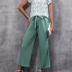 Ruffle Sleeve V Neck Blouse & Wide Leg Pants Set