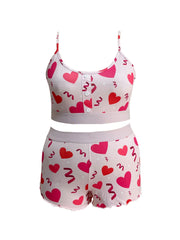Heart Print Pajama Set Crop Cami Top & Shorts Two Piece Set