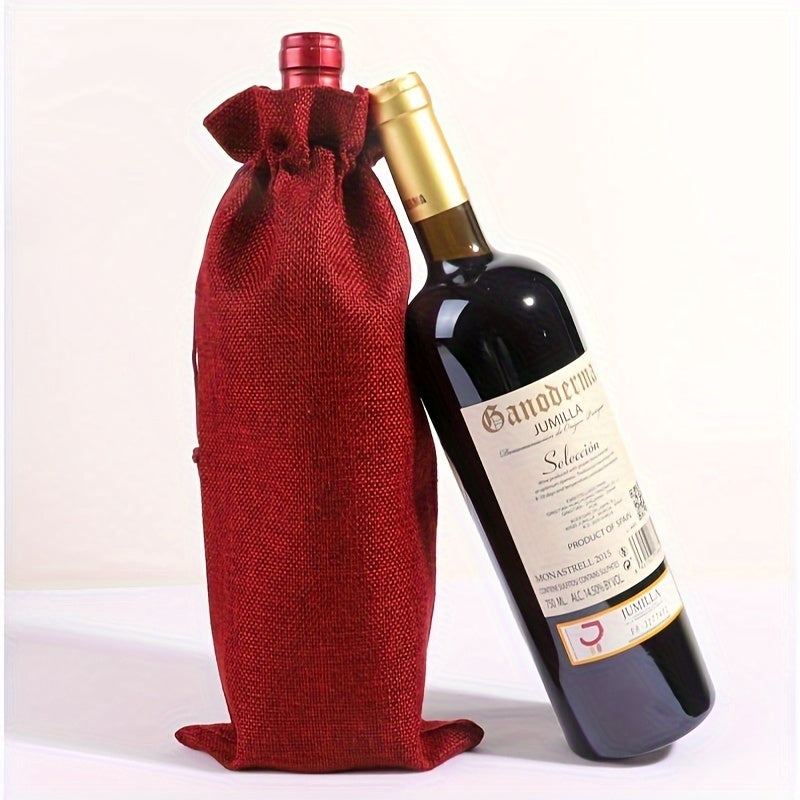 12pcs Burlap Wine Gift Bags Drawstring Xmas Wedding Birthday Holiday Party
