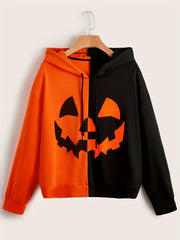 Colorblock Graphic Print Hoodie Long Sleeve Drawstring Sweatshirt
