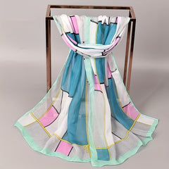 Chiffon Scarf Dot Print Geometric Block Shawl Casual Head Wrap