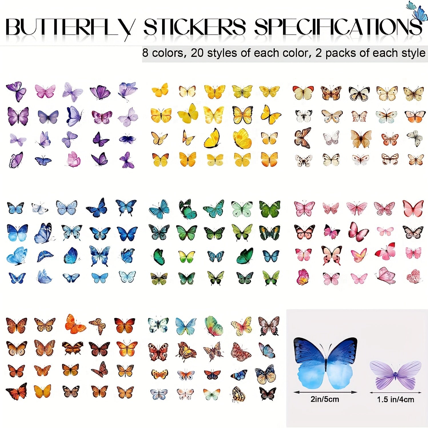 40pcs Butterfly Stickers Transparent Nature Scrapbook Supplies