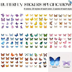 40pcs Butterfly Stickers Transparent Nature Scrapbook Supplies