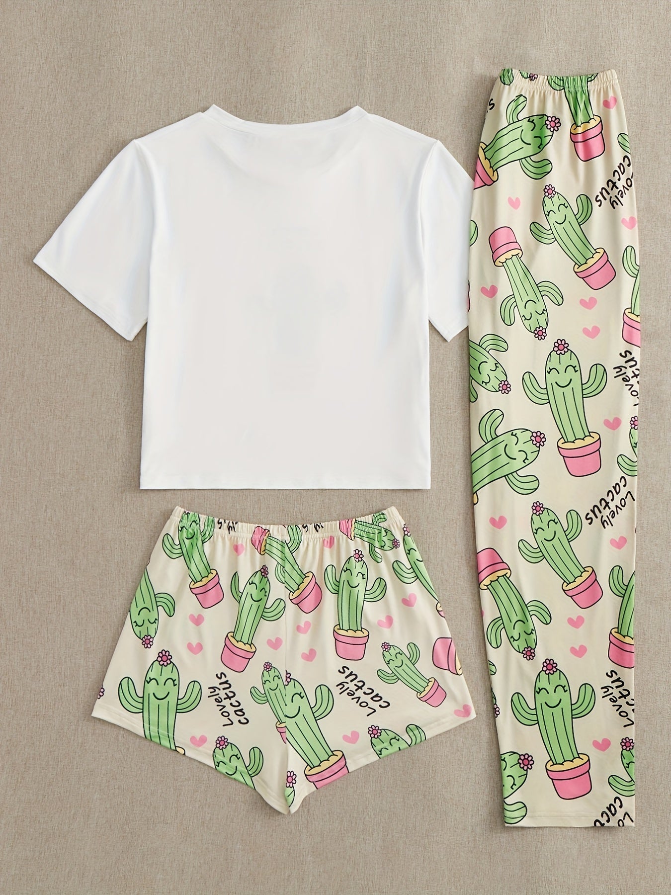 Cactus Print Pajama Set Short Sleeve T-shirt & Shorts
