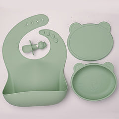 Baby Silicone Bib Spoon Suction Bowl Self feeding Set