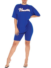 Hustle Print Short Sleeve T-shirt & Biker Shorts Set