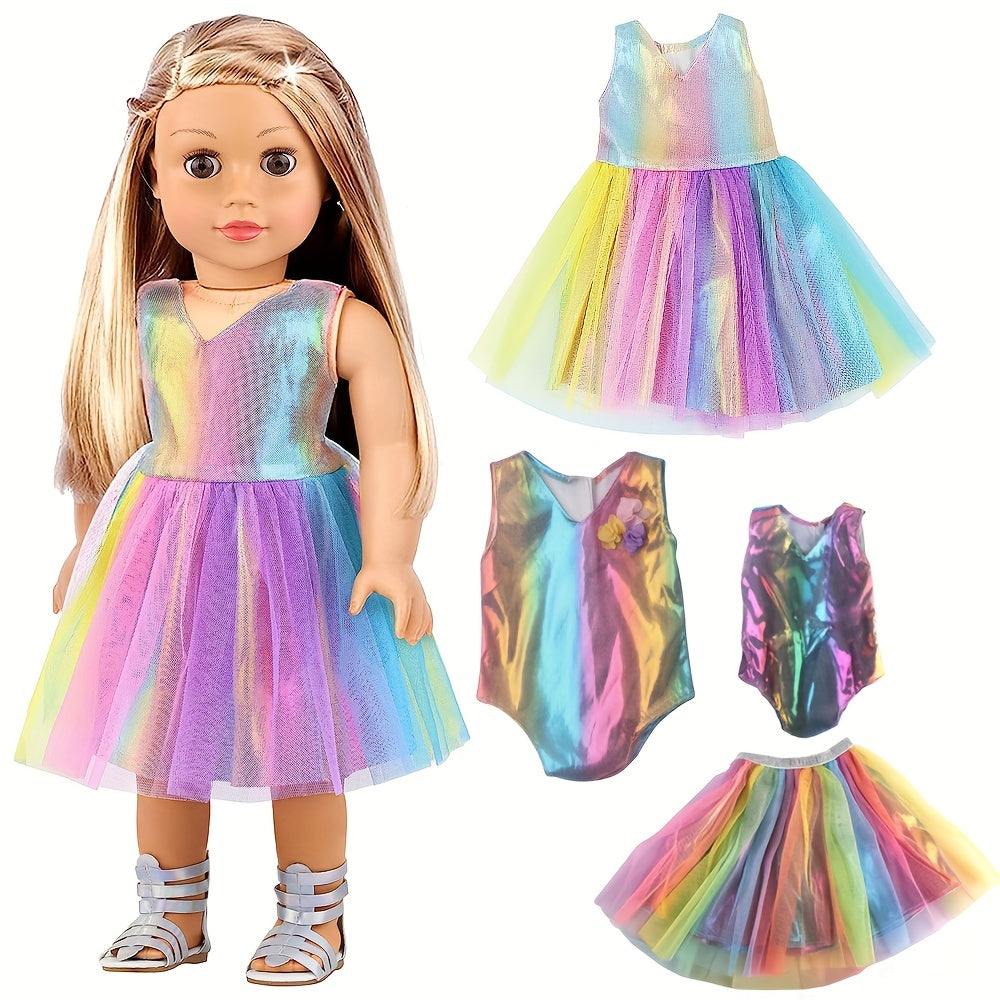 Colorful Skirt Lace Dress Swimsuit Set for 18" Girl Doll
