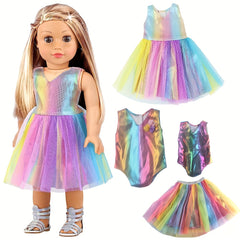 Colorful Skirt Lace Dress Swimsuit Set for 18" Girl Doll