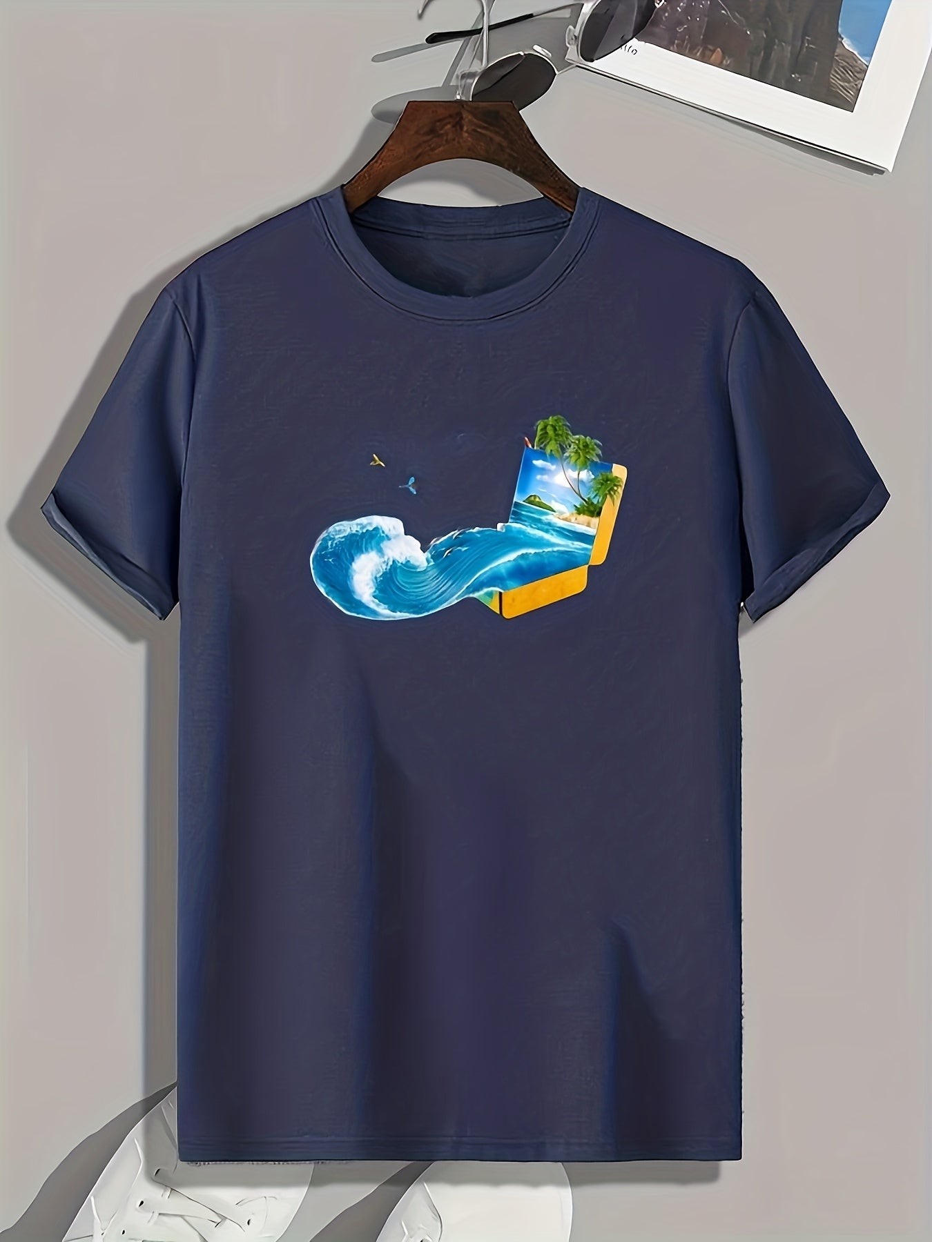 Wave Pattern Print Men's Sports T-shirt - Summer Style