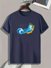 Wave Pattern Print Men's Sports T-shirt - Summer Style