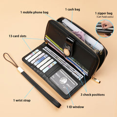 Patent Leather Long Wallet for Women with Zipper Closure
