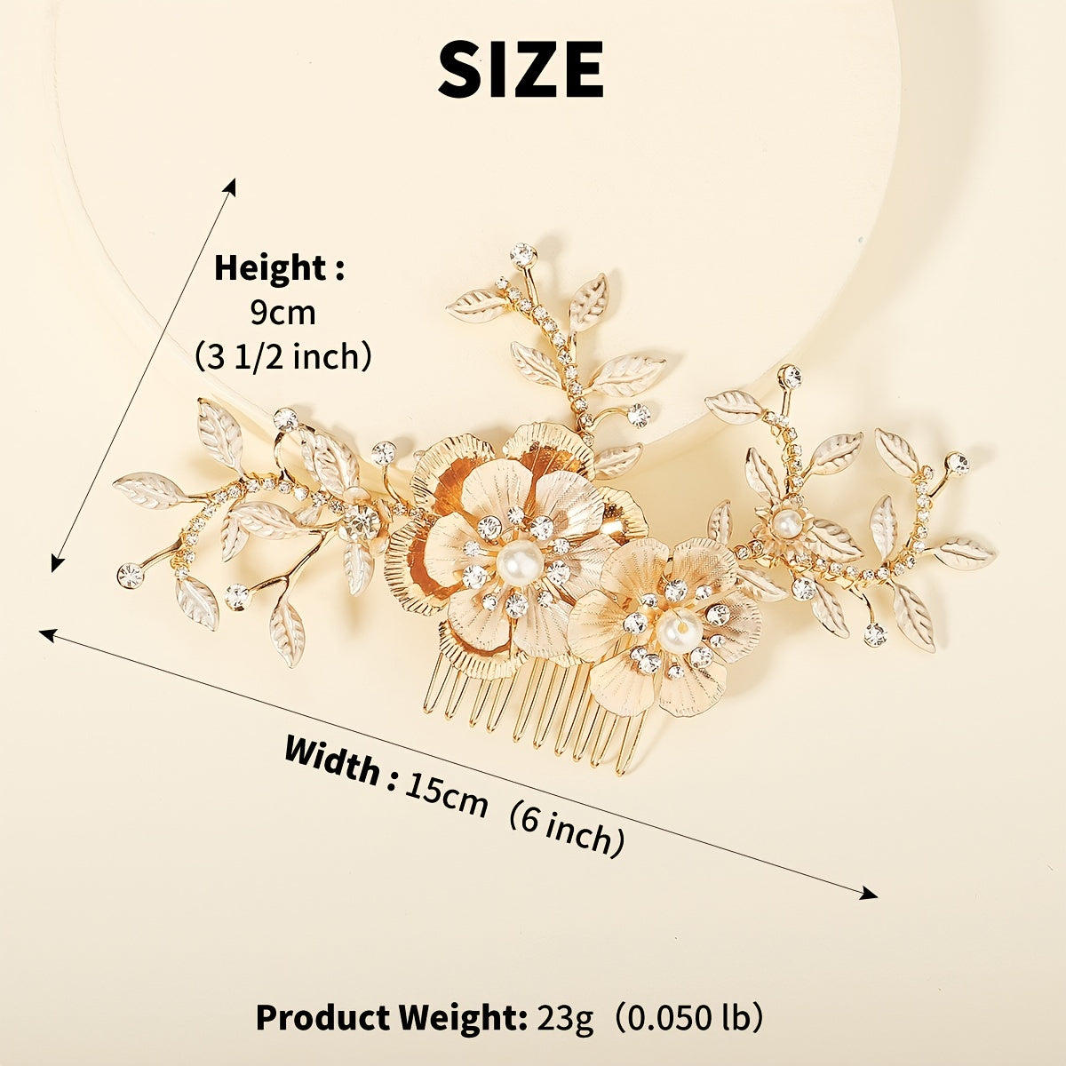 Golden Leaf Bridal Hair Comb Faux Pearl And Crystal Flower Hair Piece