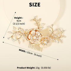 Golden Leaf Bridal Hair Comb Faux Pearl And Crystal Flower Hair Piece